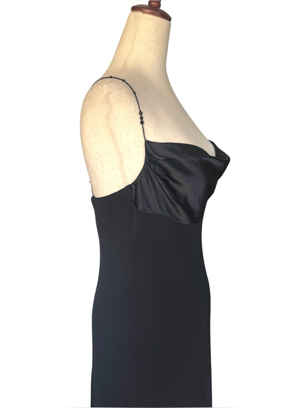 Vintage 90s Laundry Black Slip Maxi Dress Gown Beaded Straps Minimal Formal sz 6 - Picture 4 of 16